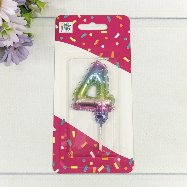 Свеча для торта Цифра 4 "Градиент со звёздочками" 6см 1/12 1/120 Арт: 20010-90/4