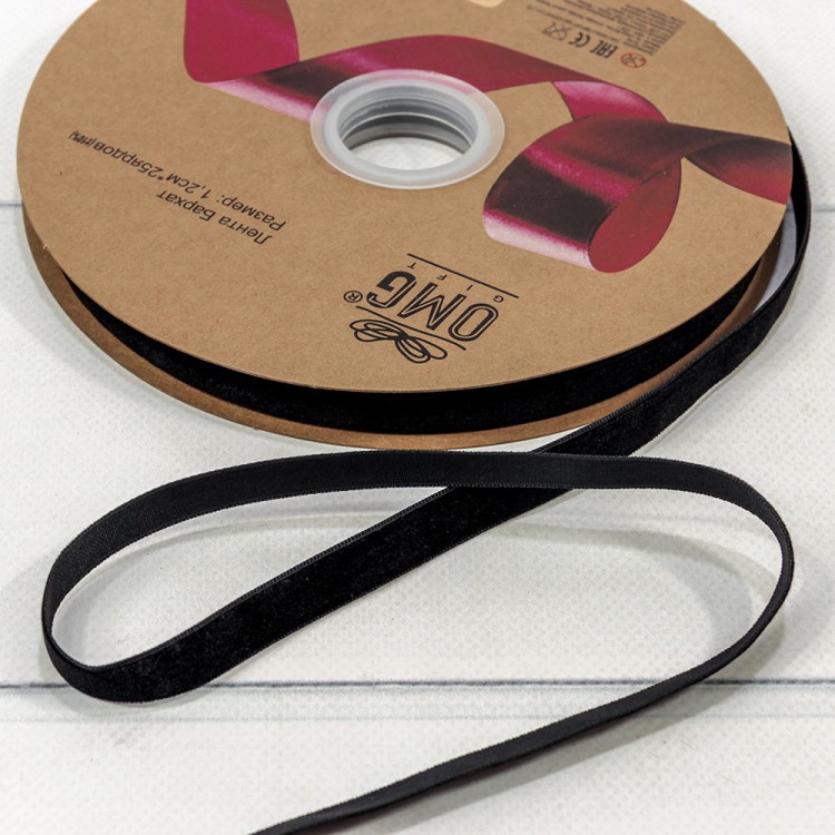 Лента Бархат 1,2см*25ярд Чёрный 1/16 1/64 Арт: 592-12/50