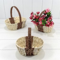 Корзины плетёные Овальные Набор 1/3 28*21*10 (±5%) из бумаги с ручкой Бежевый/Коричневый 1/20 Арт: 420192/230