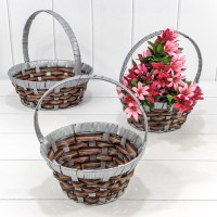 Корзины плетёные Круглые Набор 1/3 25*10 (±5%) из пластика с ручкой Серый/Коричневый 1/20 Арт: 420178/2117