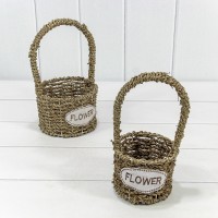 Корзины плетёные Круглые Набор 1/2 15*27 (±5%) из водорослей с ручкой Натуральный 1/36 Арт: 420149/3