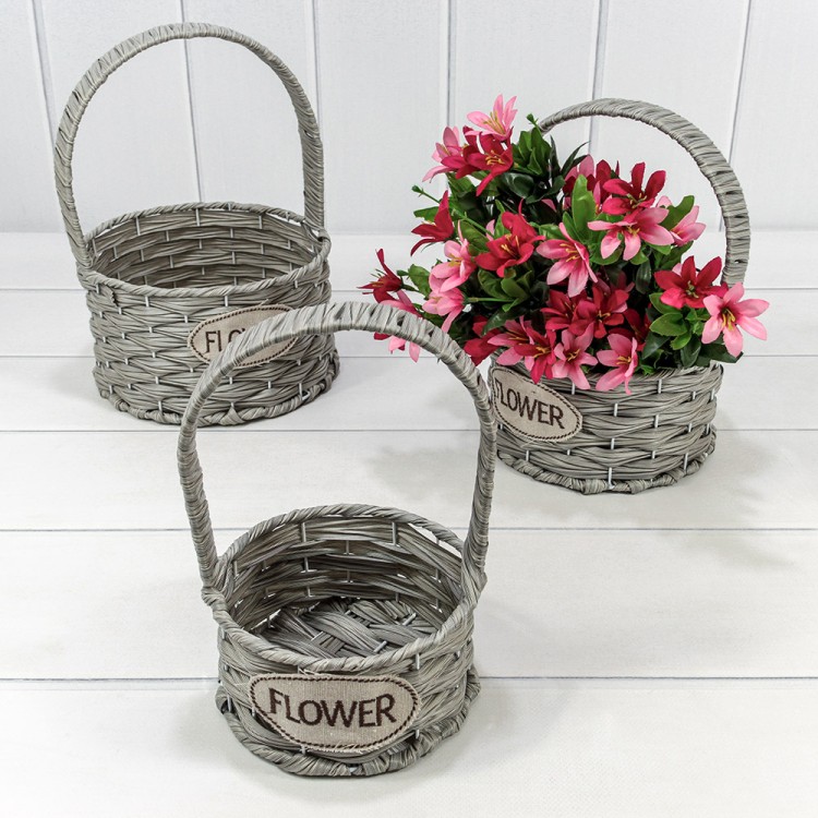 Корзины плетёные Круглые Набор 1/3 20*11 (±5%) из пластика с ручкой Серый 1/24 Арт: 420172/15
