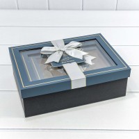 Коробки Прямоугольные Набор 1/3 29*21*9,5 с окошком и бантом Синий/Чёрный 1/12 Арт: 721307/5