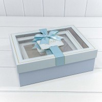 Коробки Прямоугольные Набор 1/3 33,5*25*11,5 с окошком и бантом Голубой 1/12 Арт: 721306/3
