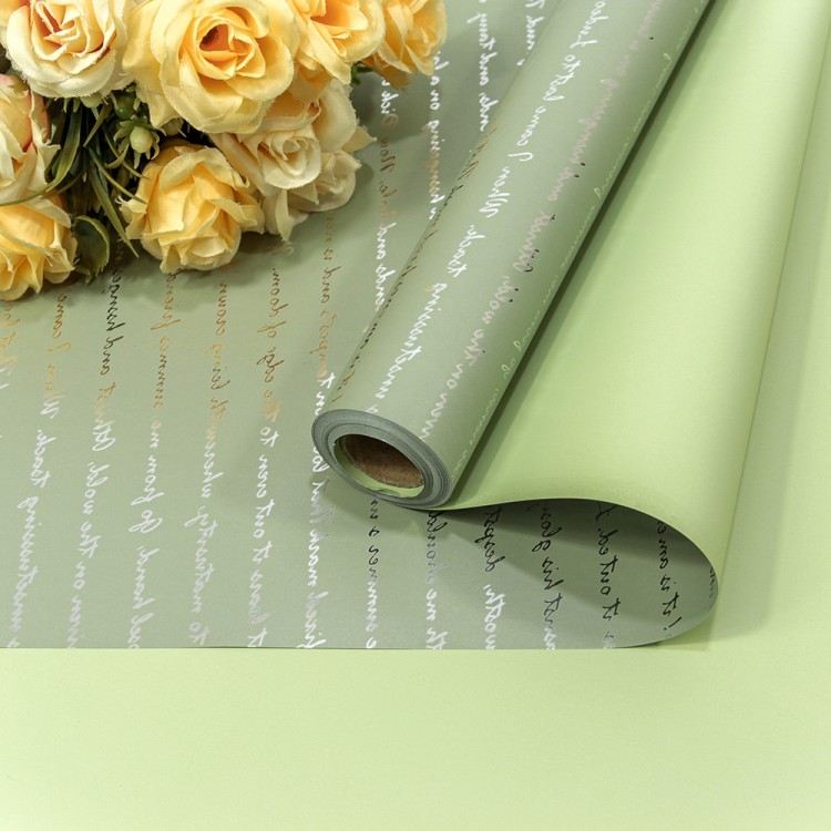 Плёнка 0,57*10м 300г матовая c серебристой печатью 65мкм Бледно-зеленый/Светло-зелёный 1/30 Арт: 1636/5