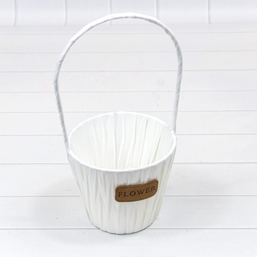 Корзина плетёная Круглая 12*10,5/26 (±5%) из пластика с ручкой Белый 1/80 Арт: 420134/1