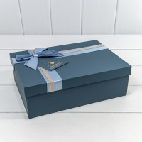 Коробки Прямоугольные Набор 1/3 29*21*9,5 с двойным бантом и сердечком Синий 1/12 Арт: 721631/2